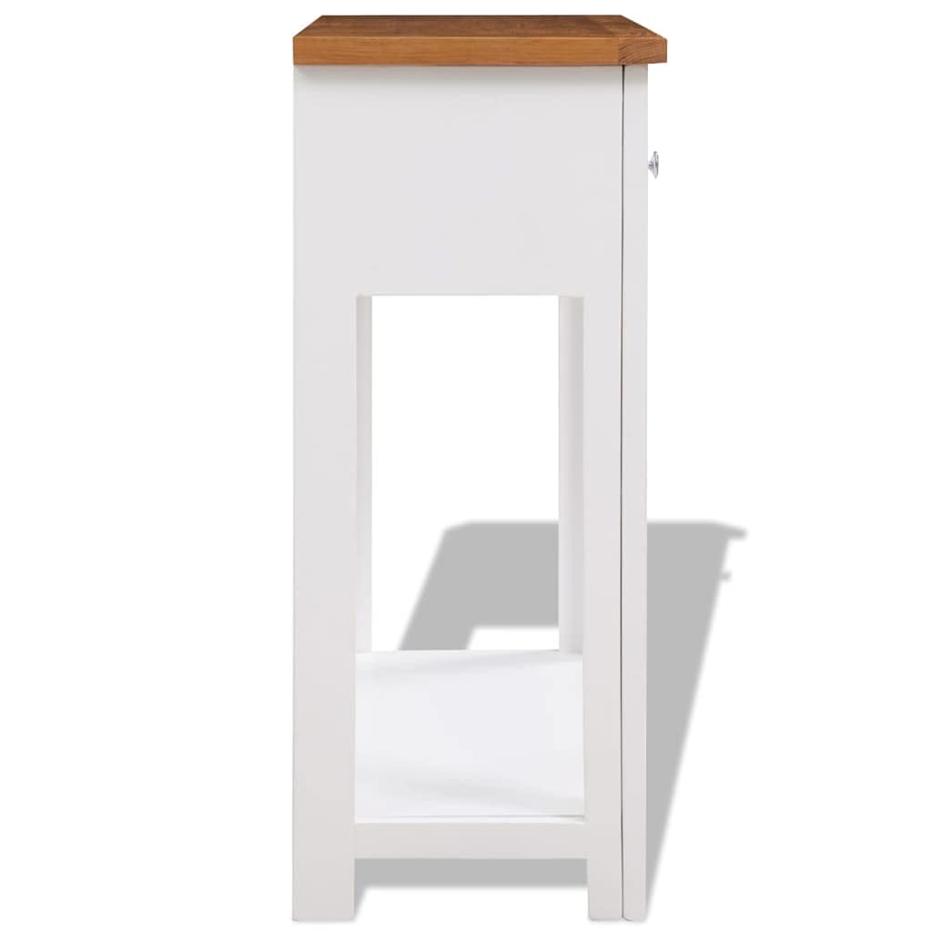 Solid Oak Wood Console Table with Two Drawers and Shelf Q2765