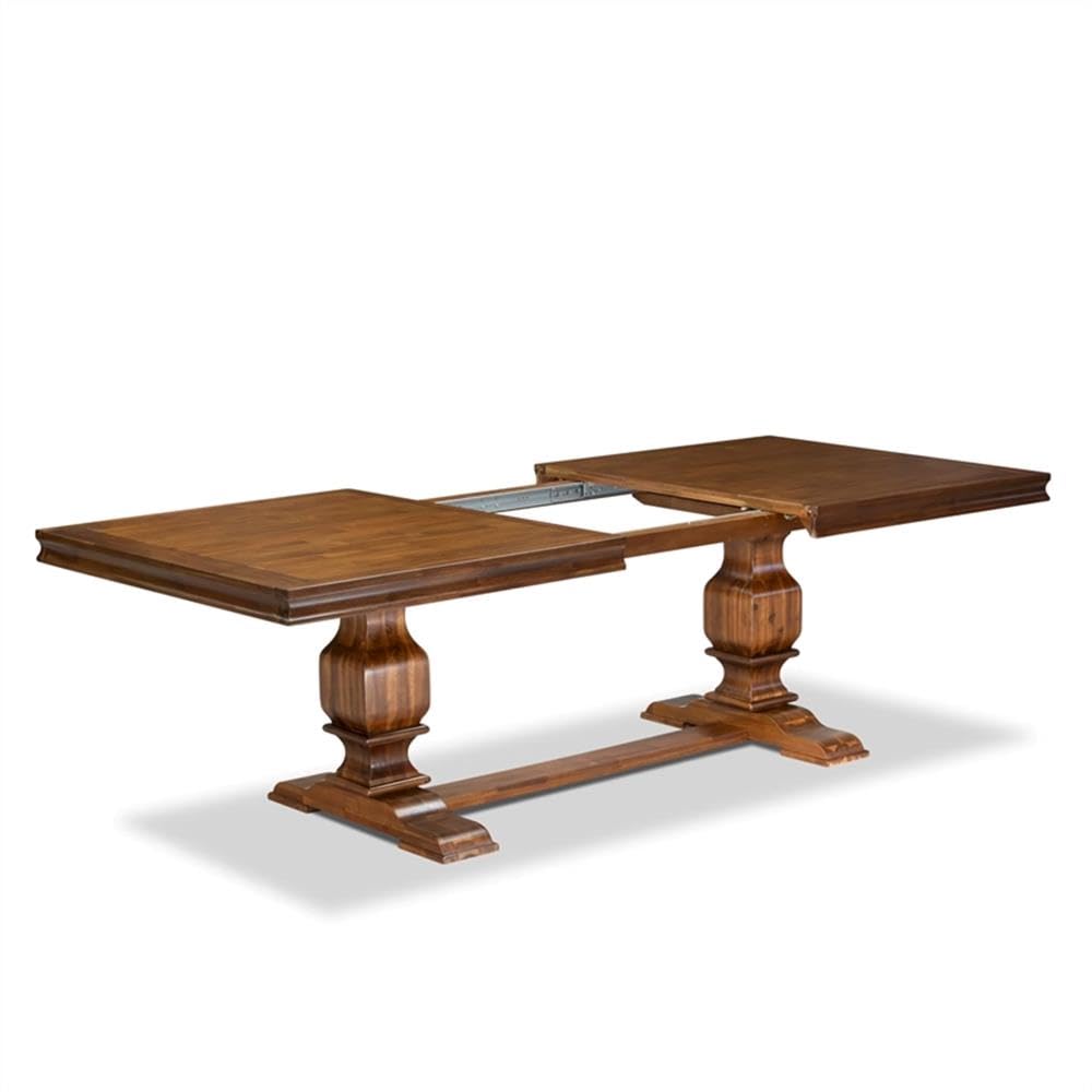 9-Piece Acacia Wood Dining Table Set with 8 Gray Faux Leather Chairs K724621