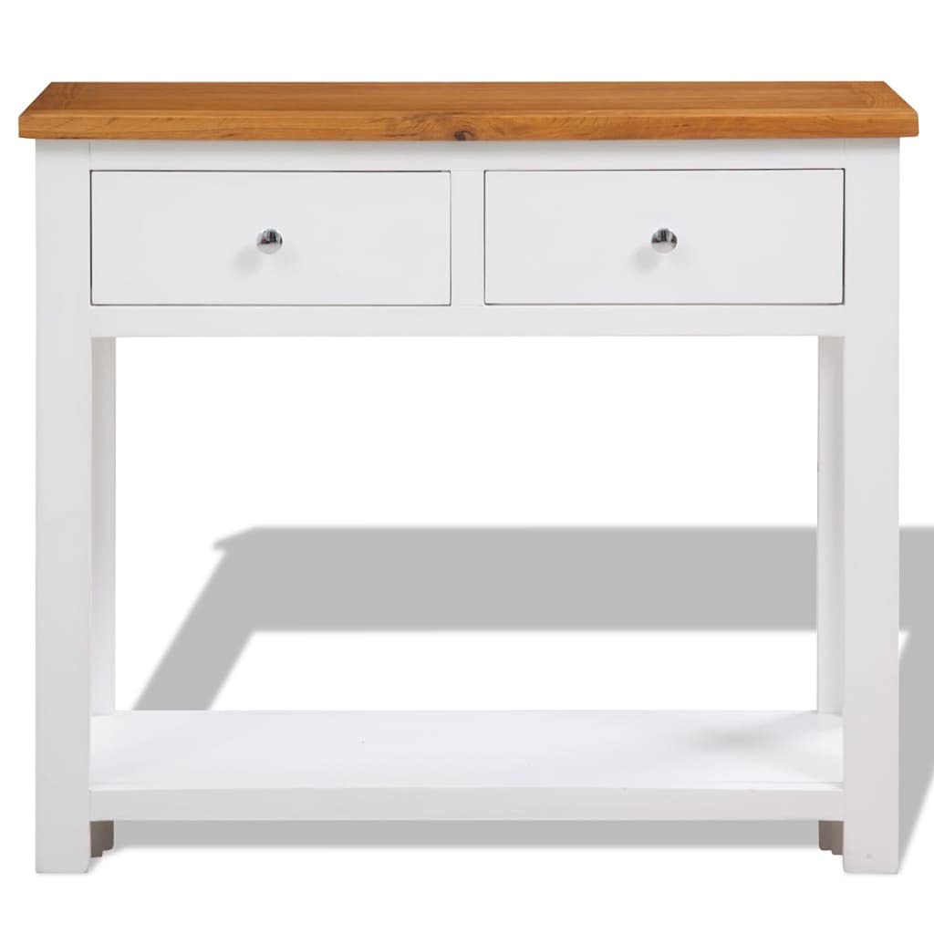 Solid Oak Wood Console Table with Two Drawers and Shelf Q2765