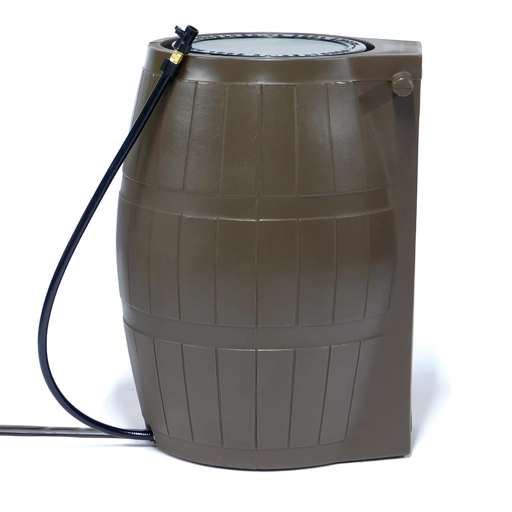 Brown 50 Gallon Flat-Back Rain Barrel with Spigots D146116