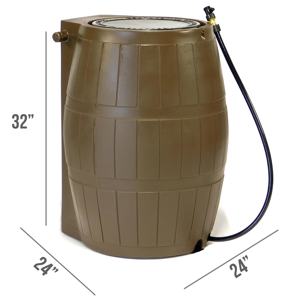 Brown 50 Gallon Flat-Back Rain Barrel with Spigots D146116