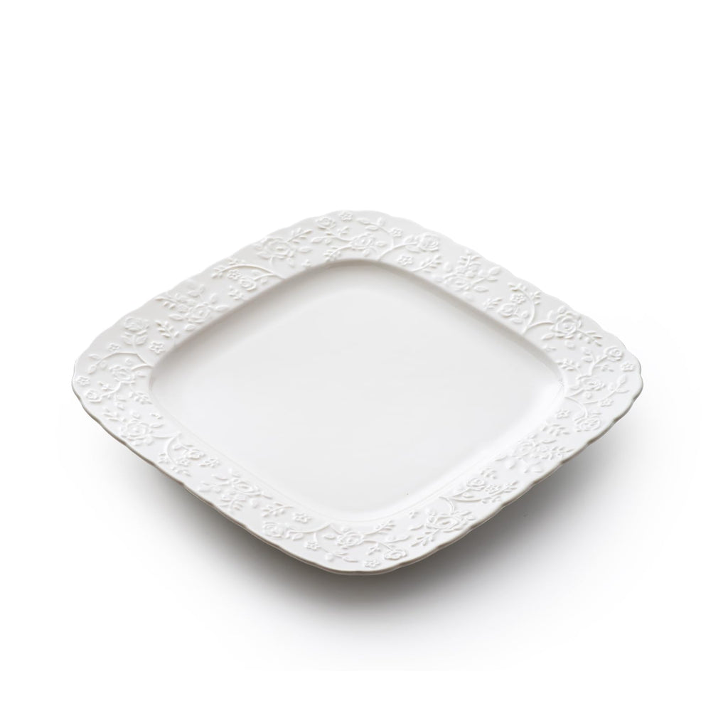 Ceramic Square Dinner Plates Set of 4, 10 & 12 Inch Embossed Salad Plates B28456