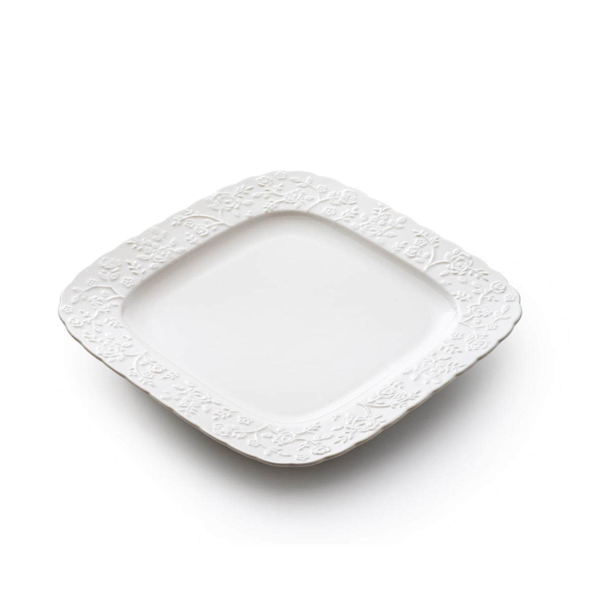 Ceramic Square Dinner Plates Set of 4, 10 & 12 Inch Embossed Salad Plates B28456