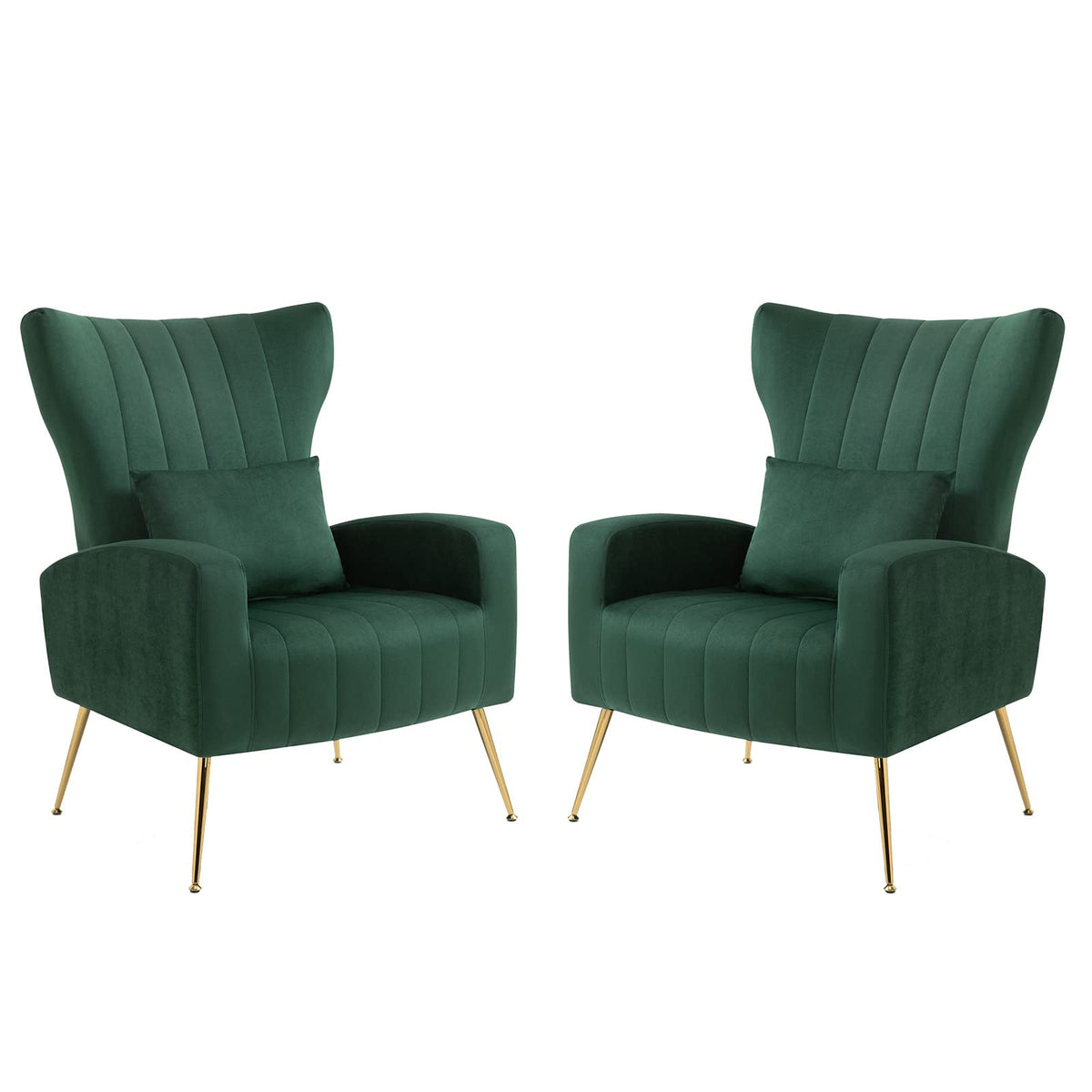 Green Velvet Accent Chairs Set of 2 with Lumbar Pillow J56048