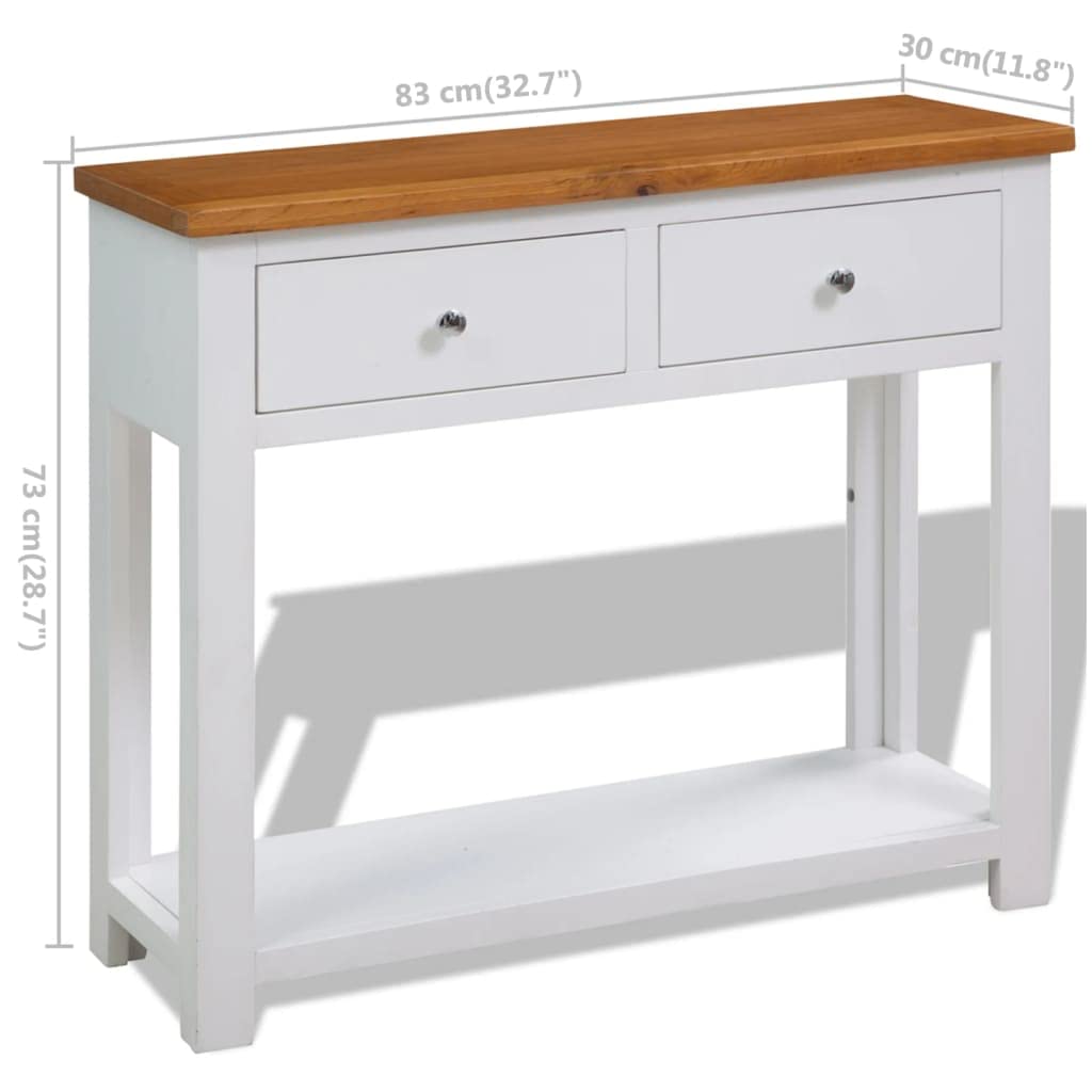 Solid Oak Wood Console Table with Two Drawers and Shelf Q2765
