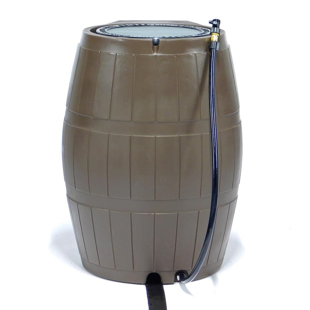 Brown 50 Gallon Flat-Back Rain Barrel with Spigots D146116