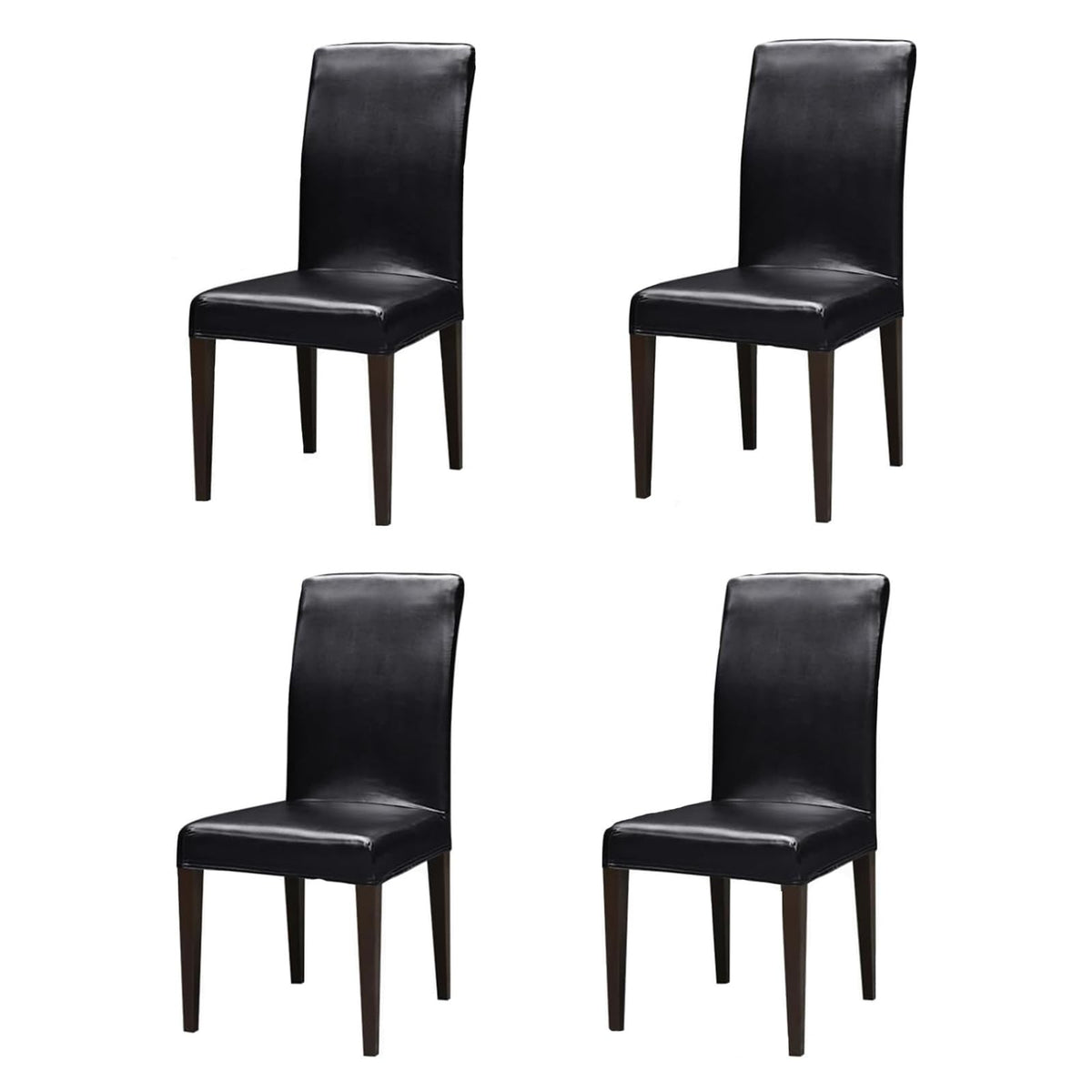 Black 4PCS Waterproof PU Leather Dining Chair Covers N80574