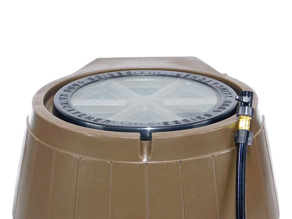 Brown 50 Gallon Flat-Back Rain Barrel with Spigots D146116