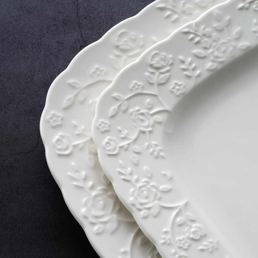 Ceramic Square Dinner Plates Set of 4, 10 & 12 Inch Embossed Salad Plates B28456