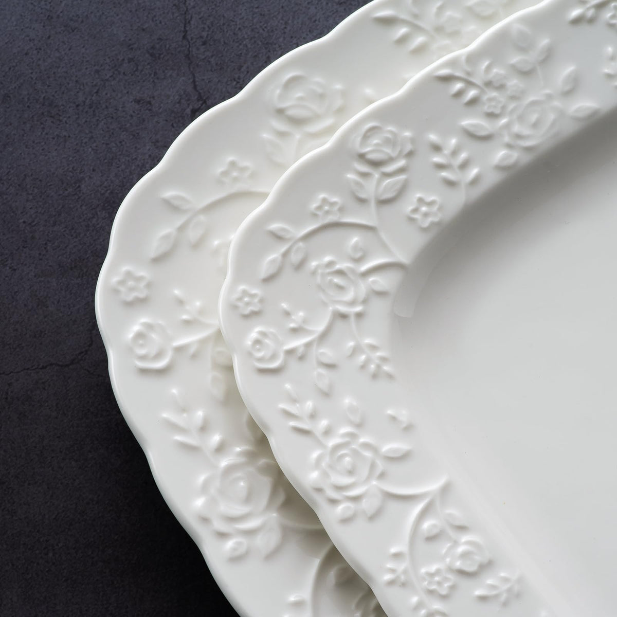 Ceramic Square Dinner Plates Set of 4, 10 & 12 Inch Embossed Salad Plates B28456