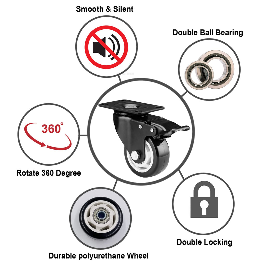 3 Inch Swivel Casters Set of 4 with Brake I622269