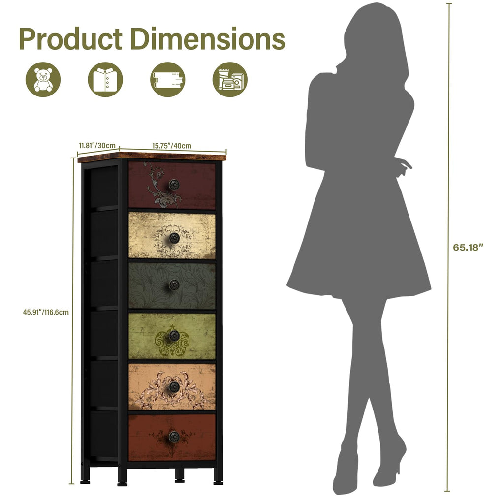 Tall 6 Drawer Fabric Dresser M2513
