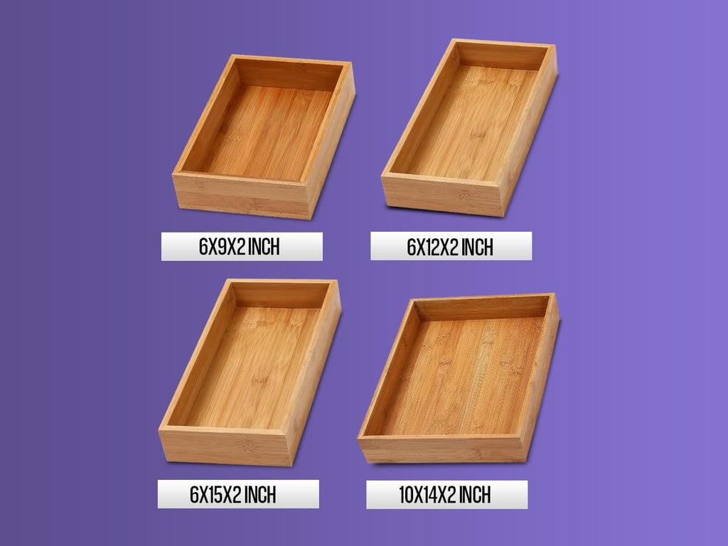 Bamboo Drawer Organizer Storage Box, 2 Pack 6x9x2 inch S165