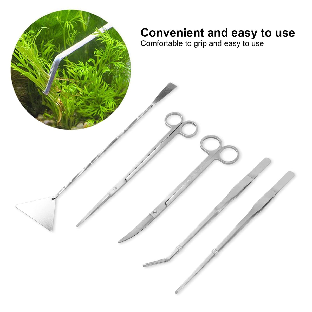 Aquarium Scissors and 5 in 1 Aquascaping Kit Stainless Steel 5 Piece Set W787