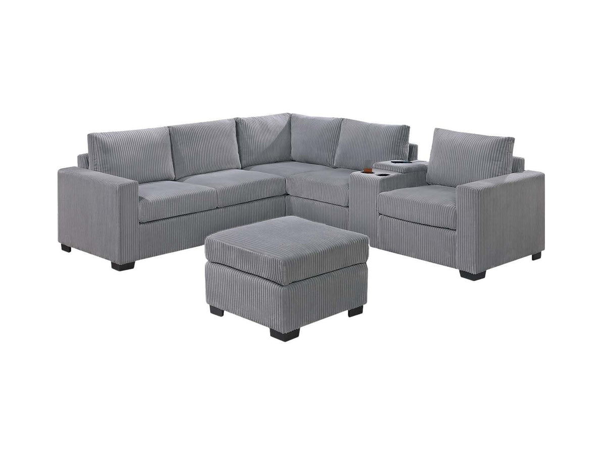 Light Gray Corduroy Upholstered Sectional Sofa Set I634805