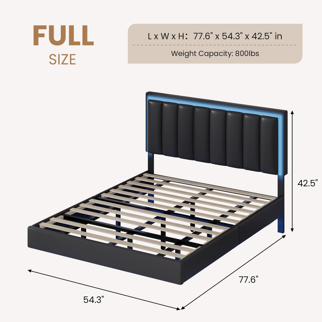 Black Full Size Floating Bed Frame with LED Lights N620897