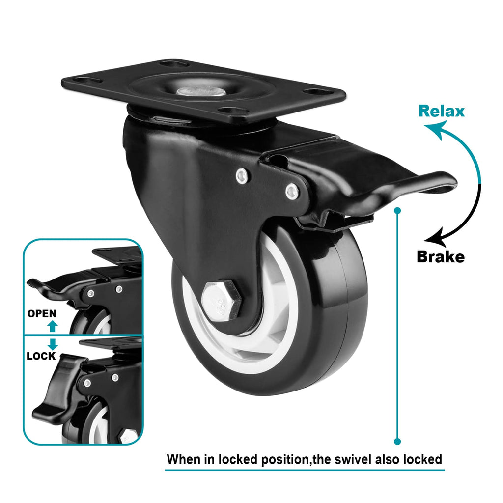 3 Inch Swivel Casters Set of 4 with Brake I622269