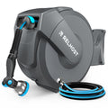 Retractable Garden Hose Reel, 5/8 in x 100 ft Wall Mount Heavy Duty with 10-Pattern Nozzle, Dark Grey N2044