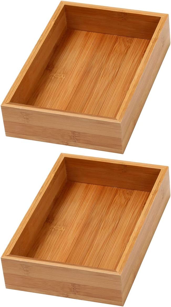 Bamboo Drawer Organizer Storage Box, 2 Pack 6x9x2 inch S165