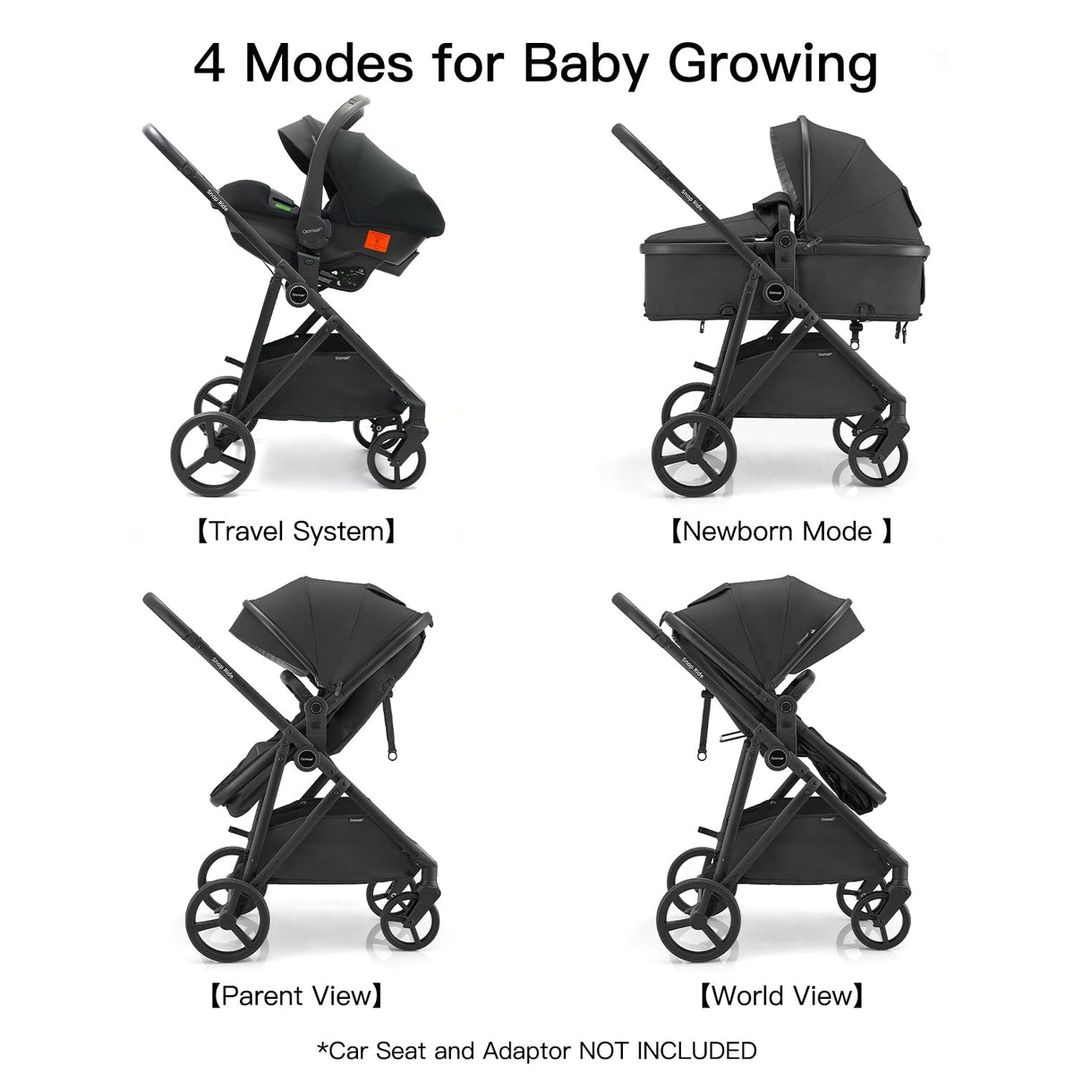 3-in-1 Convertible Baby Stroller with Reversible Seat Black E38513