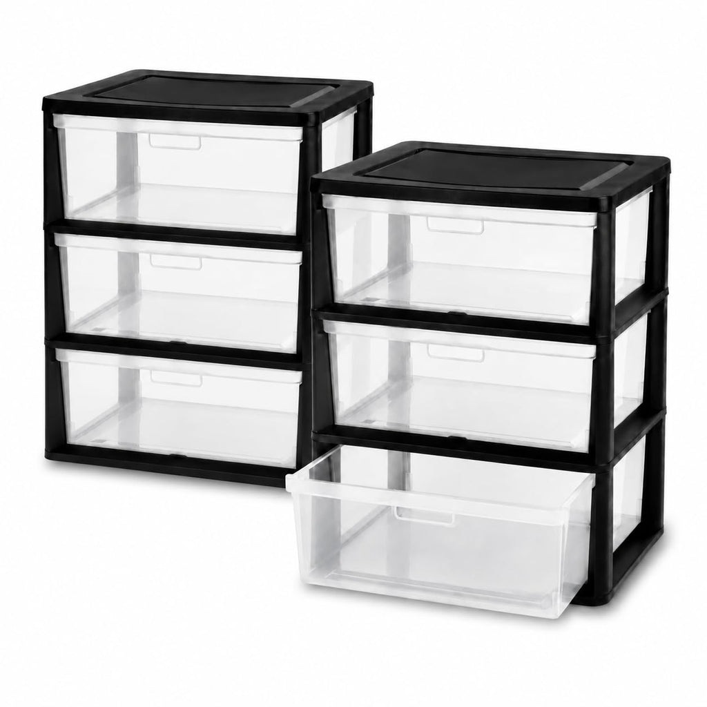 Plastic 3 Drawer Storage Tower with Clear Removable Bins X569952