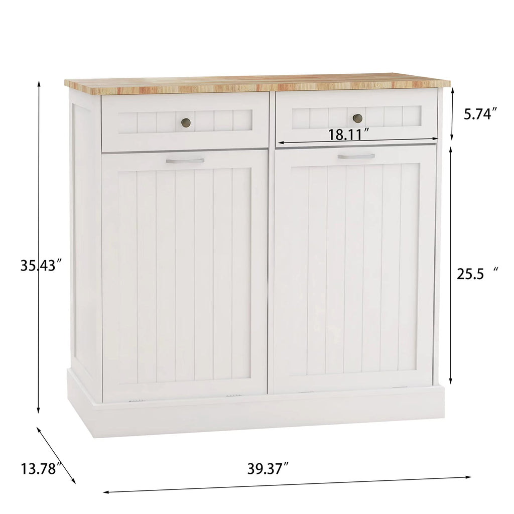 White Double Tilt Out Trash Cabinet with Drawers D5059