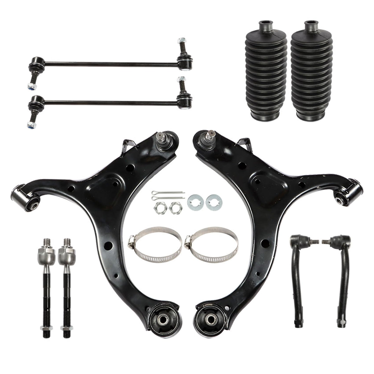 10Pcs Front Lower Control Arms Ball Joint Assembly Tie Rod End Sway Bar Link Kit Y50395