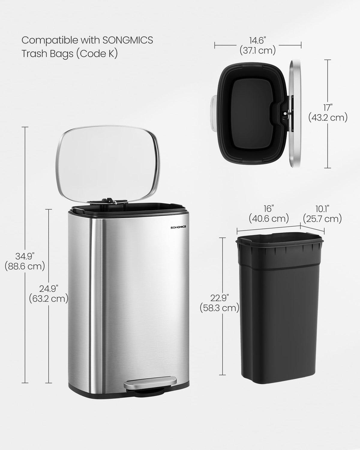 13 Gallon Stainless Steel Trash Can H14446