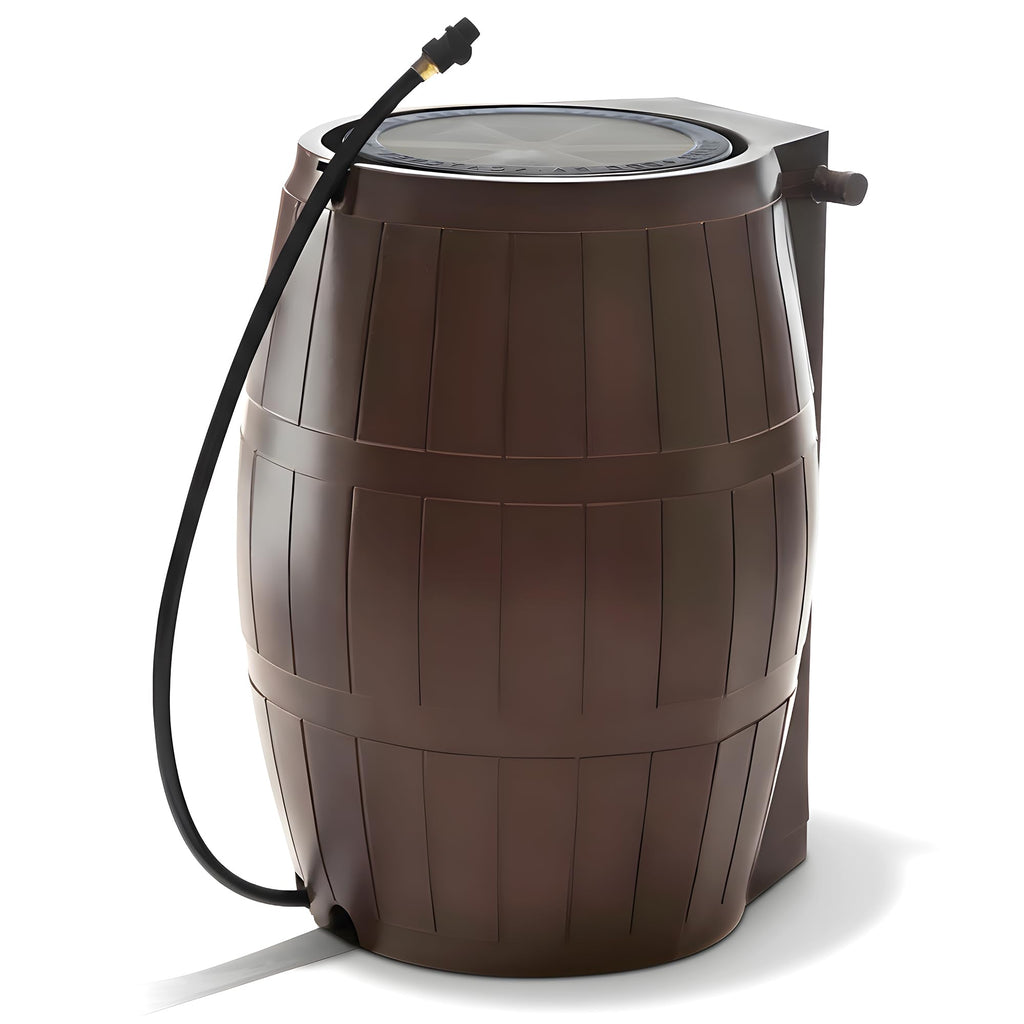 Brown 50 Gallon Flat-Back Rain Barrel with Spigots D146116