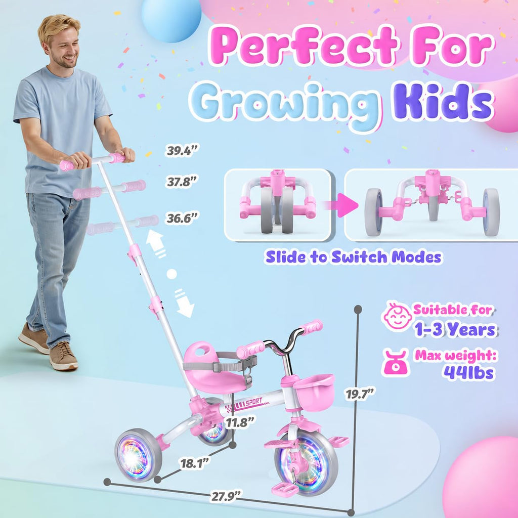5 in 1 Pink Tricycle with Push Handle U924612