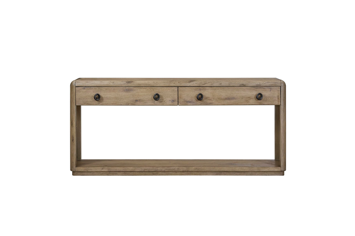 Oak Console Table with Two Drawers and Lower Shelf T4351