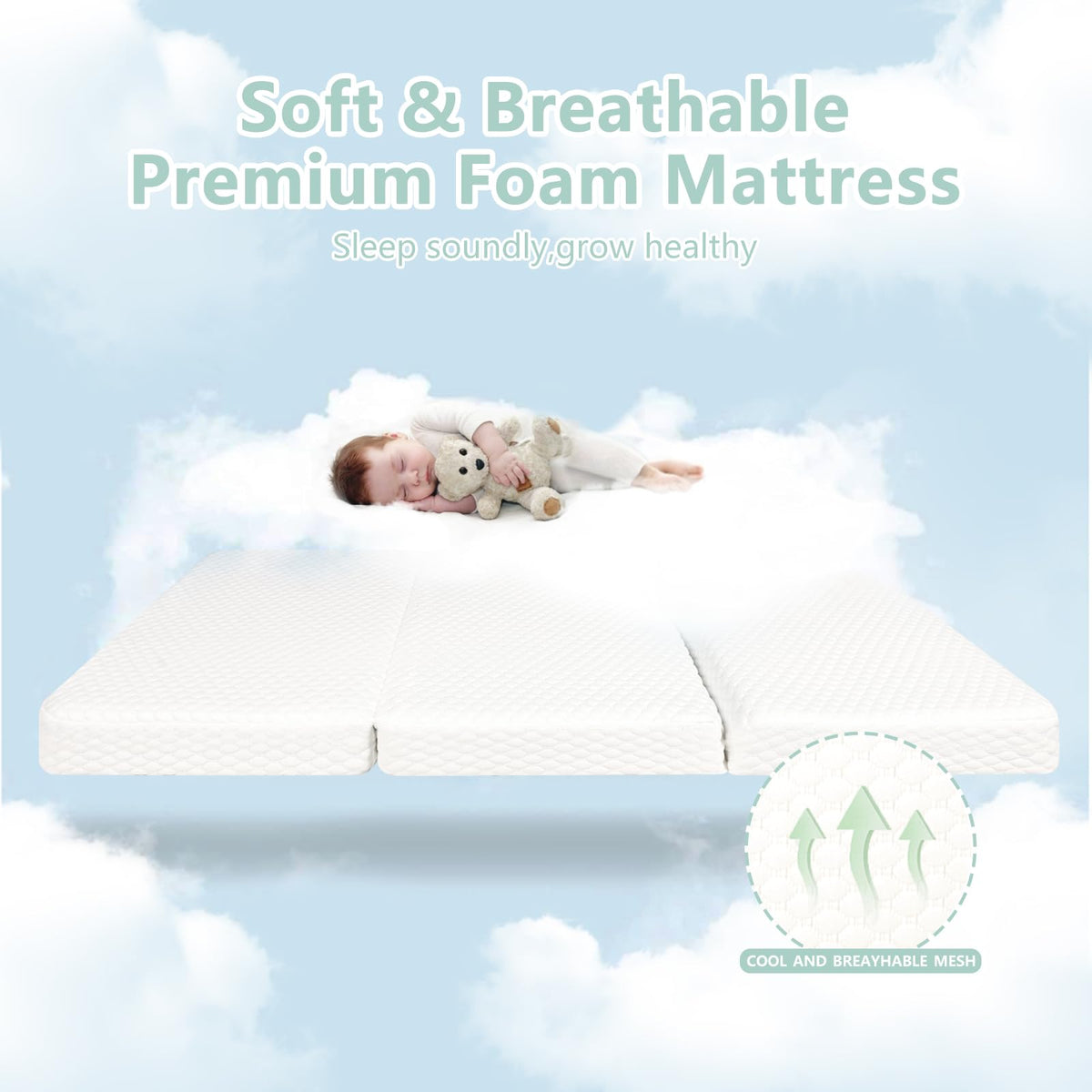 38”x26” Trifold Dual-Firmness Memory Foam Pack and Play Mattress T77334