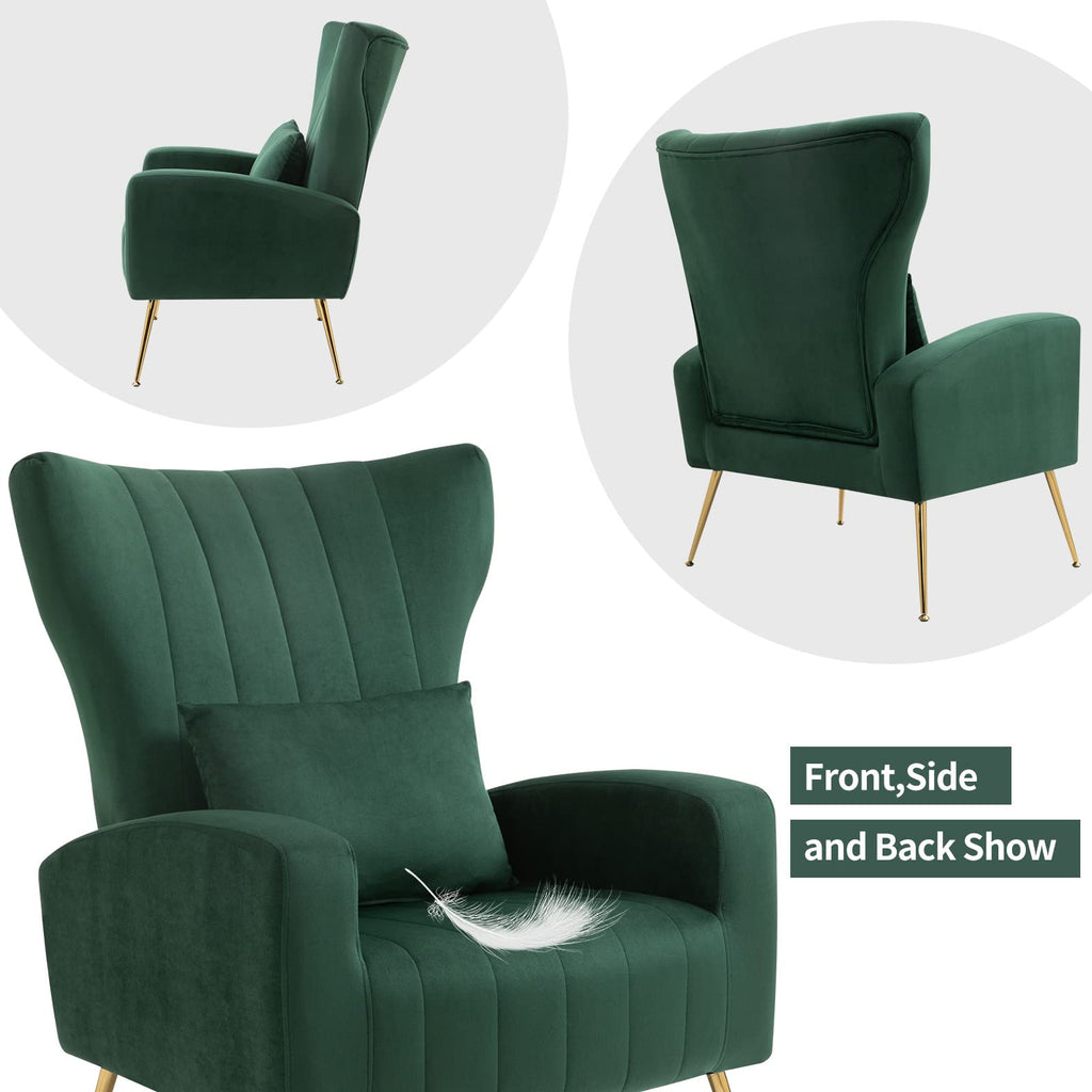 Green Velvet Accent Chairs Set of 2 with Lumbar Pillow J56048
