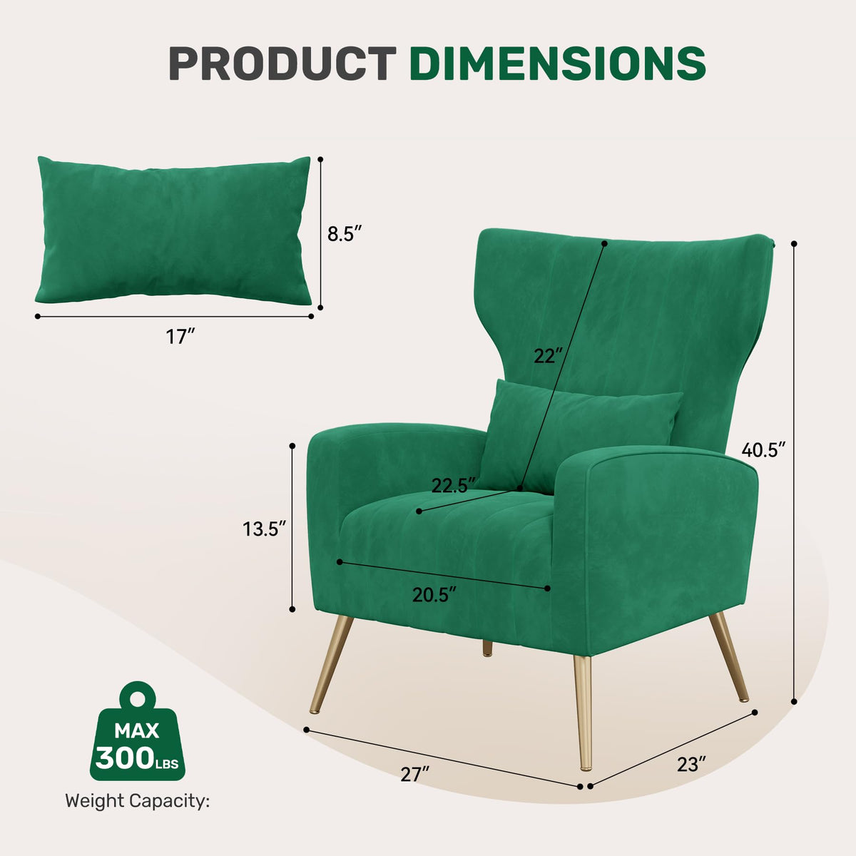 Velvet Accent Chairs Set of 2 High Back Armchair with Lumbar Pillow Green Q8917
