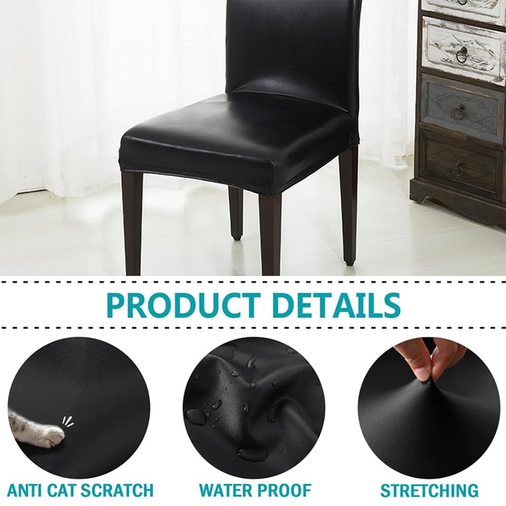 Black 4PCS Waterproof PU Leather Dining Chair Covers N80574