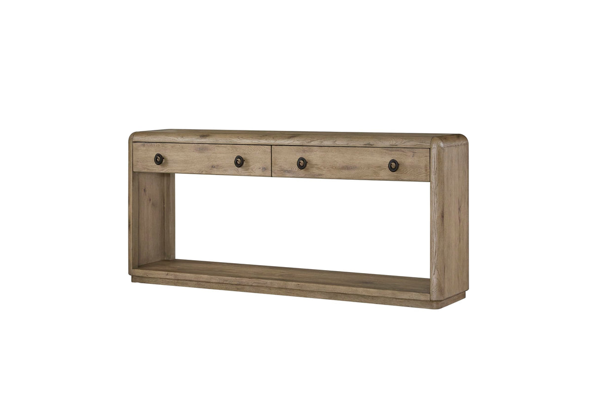 Oak Console Table with Two Drawers and Lower Shelf T4351