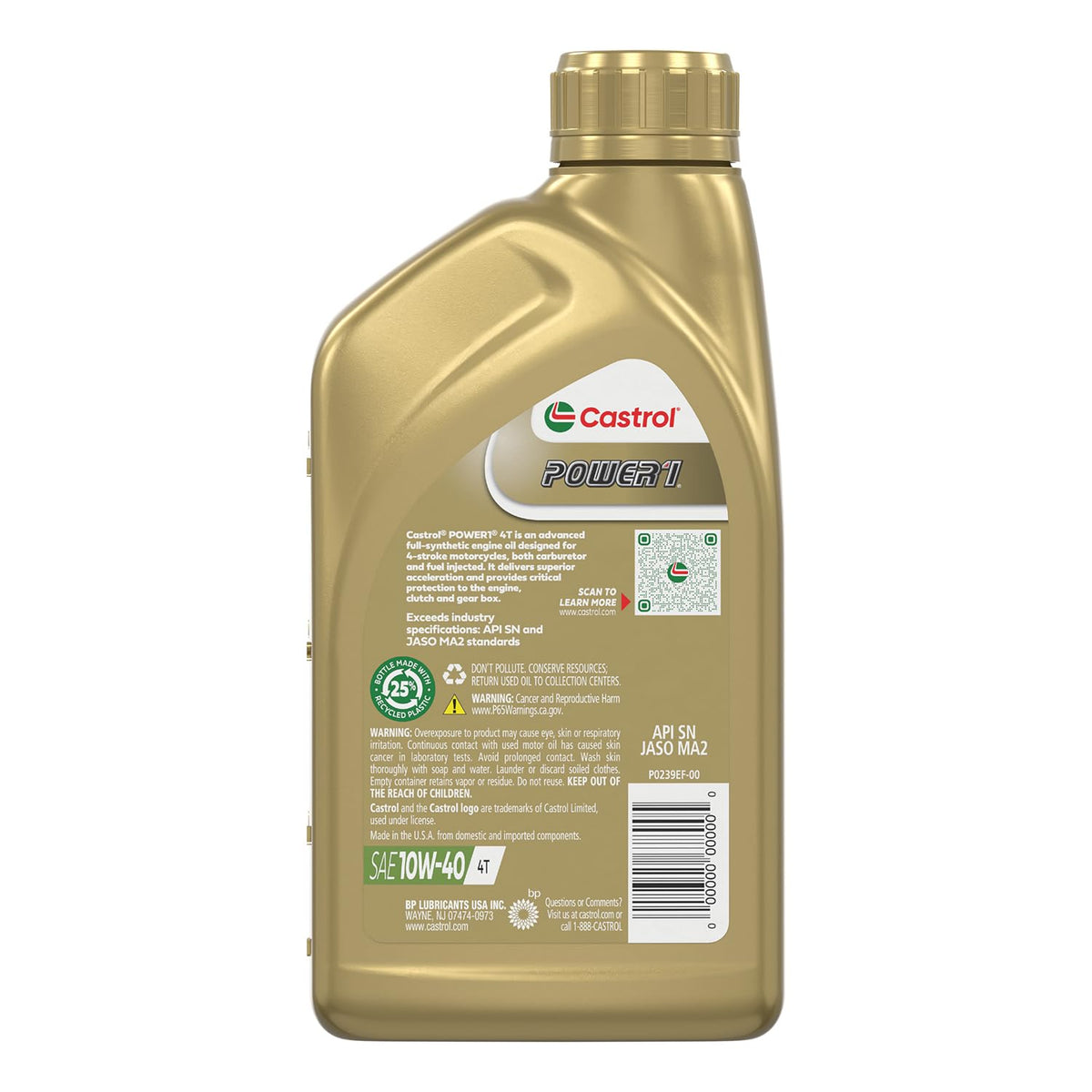 10W-40 Full Synthetic Motorcycle Oil, 1 Quart, Pack of 6 B596686