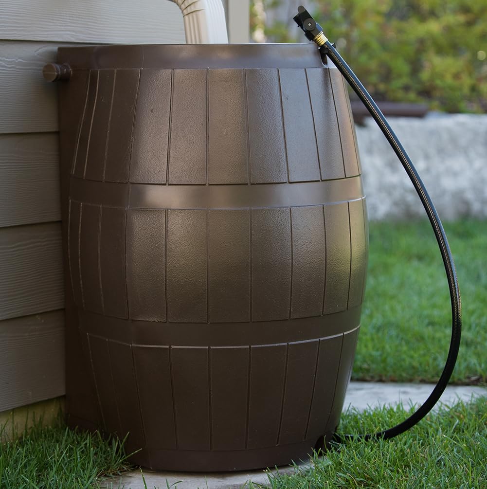 Brown 50 Gallon Flat-Back Rain Barrel with Spigots D146116