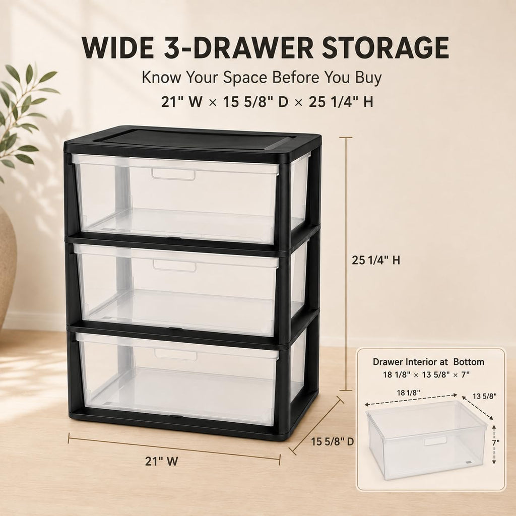 Plastic 3 Drawer Storage Tower with Clear Removable Bins X569952