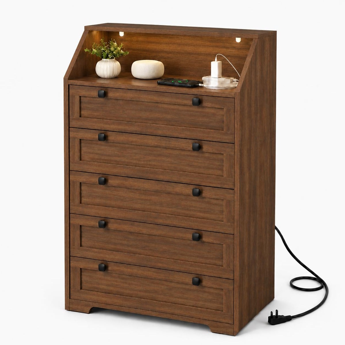 Walnut 5 Drawer Dresser R2084