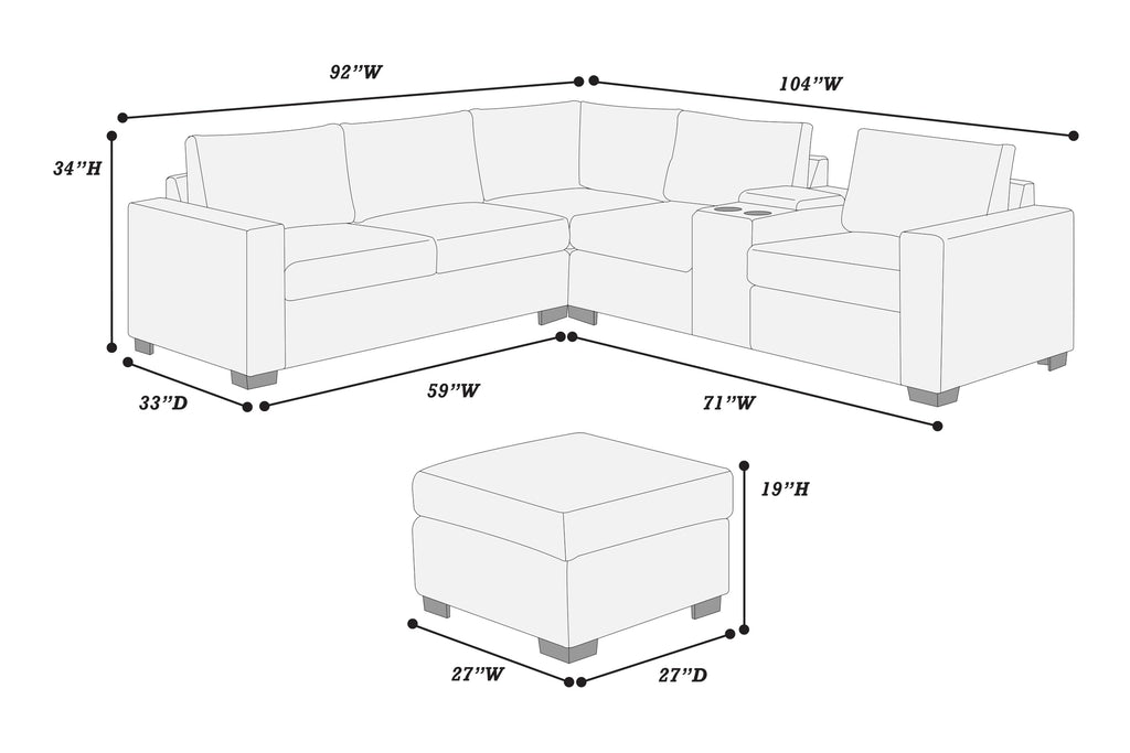 Light Gray Corduroy Upholstered Sectional Sofa Set I634805