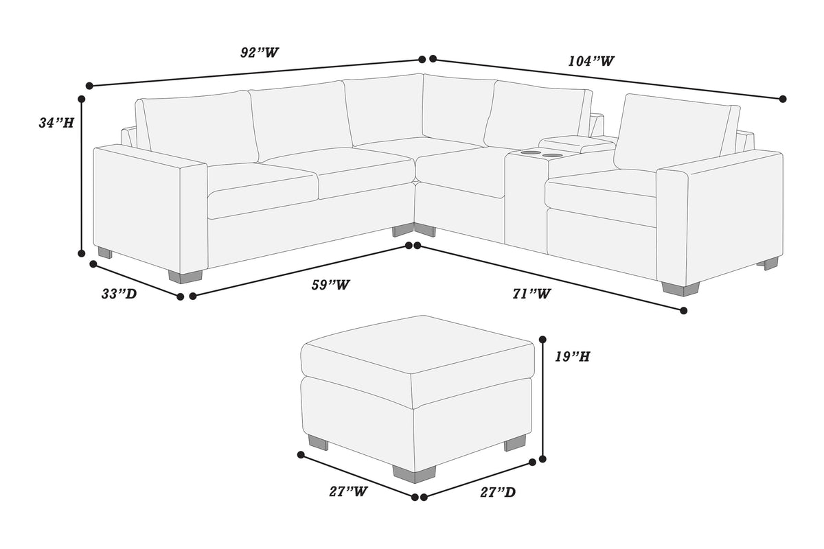 Light Gray Corduroy Upholstered Sectional Sofa Set I634805