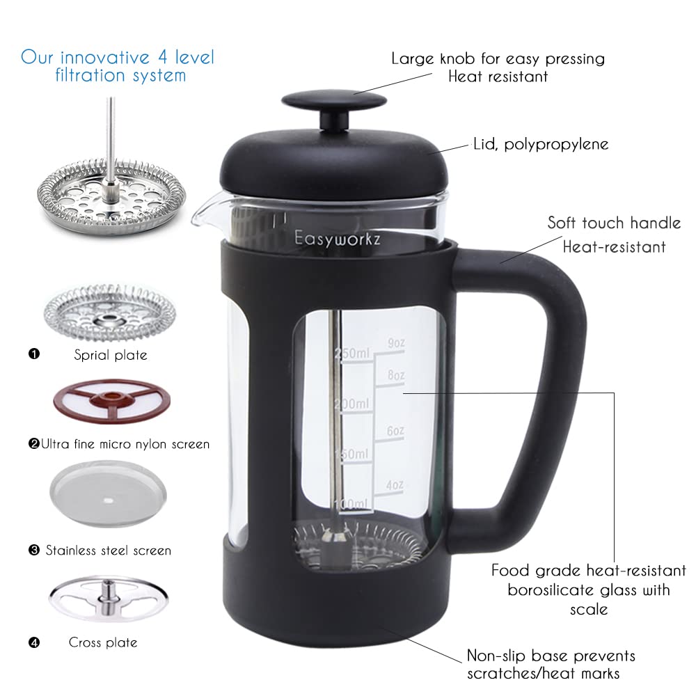 12 oz French Press Coffee Tea Maker with 10g Measuring Spoon O25353