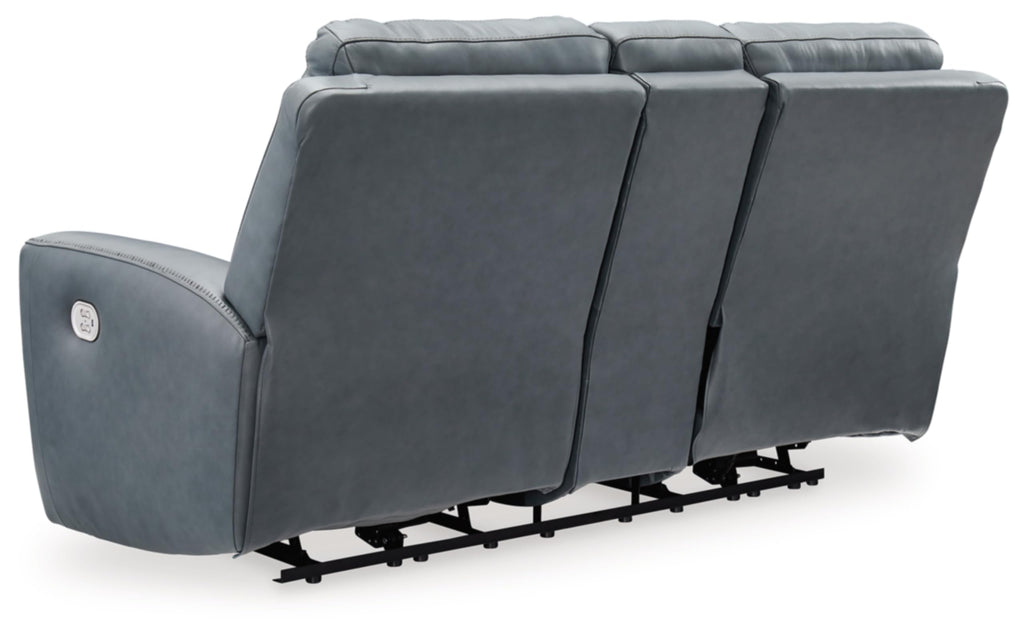 Gray Leather Match Power Reclining Loveseat with Console G5115
