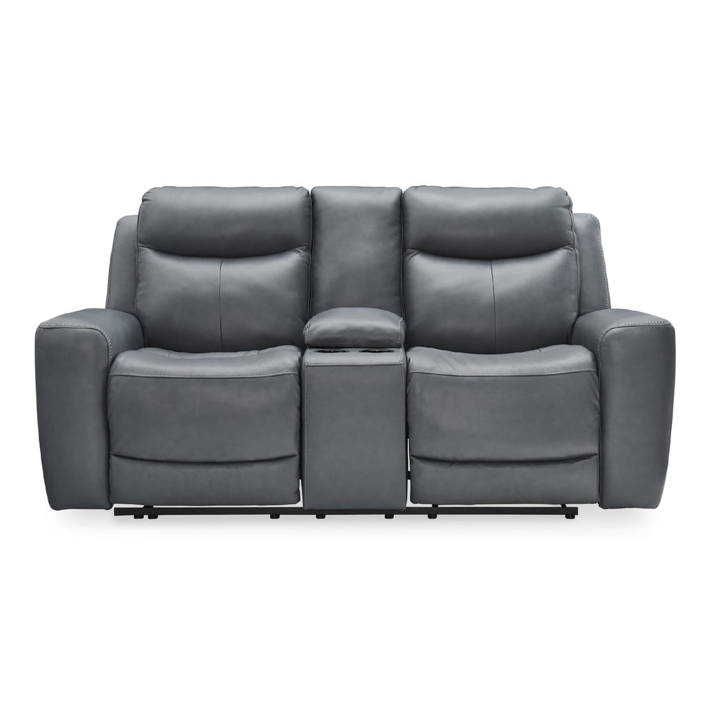 Gray Leather Match Power Reclining Loveseat with Console G5115