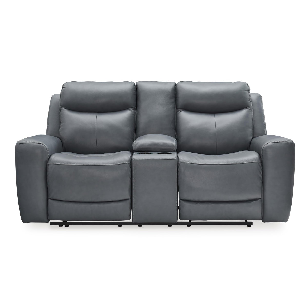 Gray Leather Match Power Reclining Loveseat with Console G5115