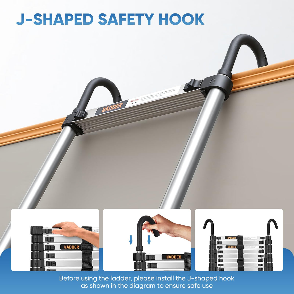 Telescoping Ladder 16.5 FT with Wheels & Hooks 330 lbs A6808