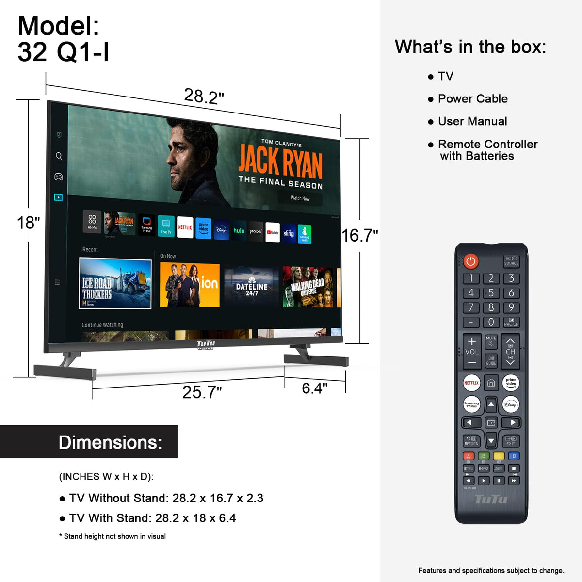 32 Inch FHD Smart TV 1080p Full HD Central Stand with HDR Dolby Audio F8826