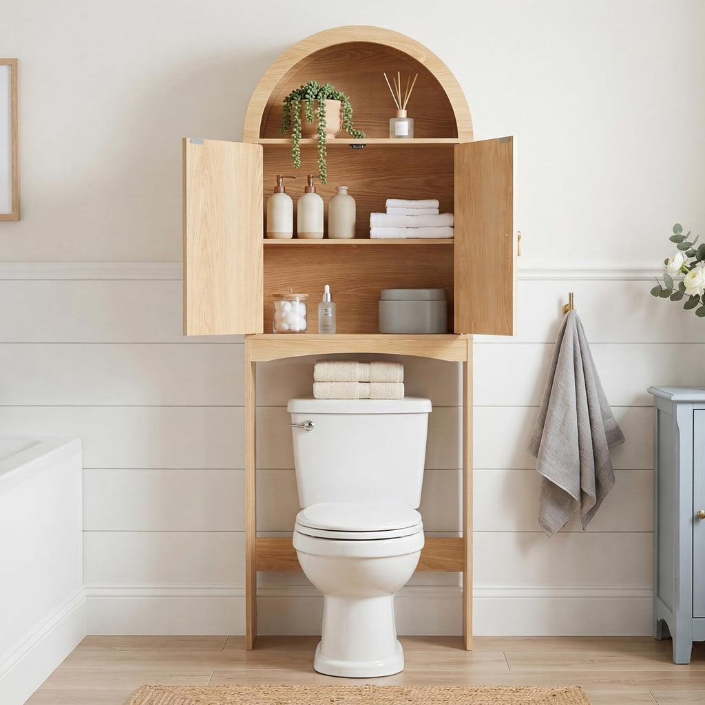 Arched Rattan Over the Toilet Storage Cabinet with Doors K759455