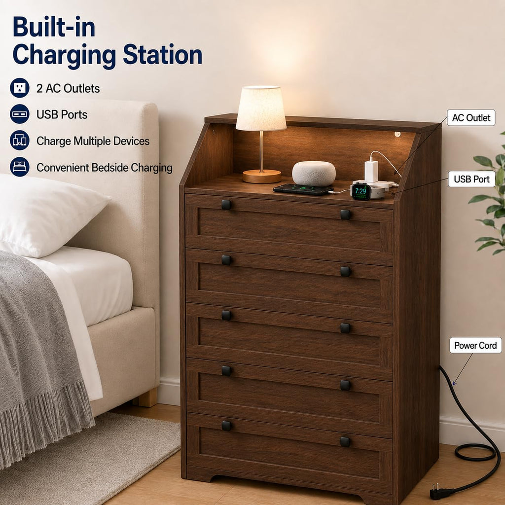 Walnut 5 Drawer Dresser R2084